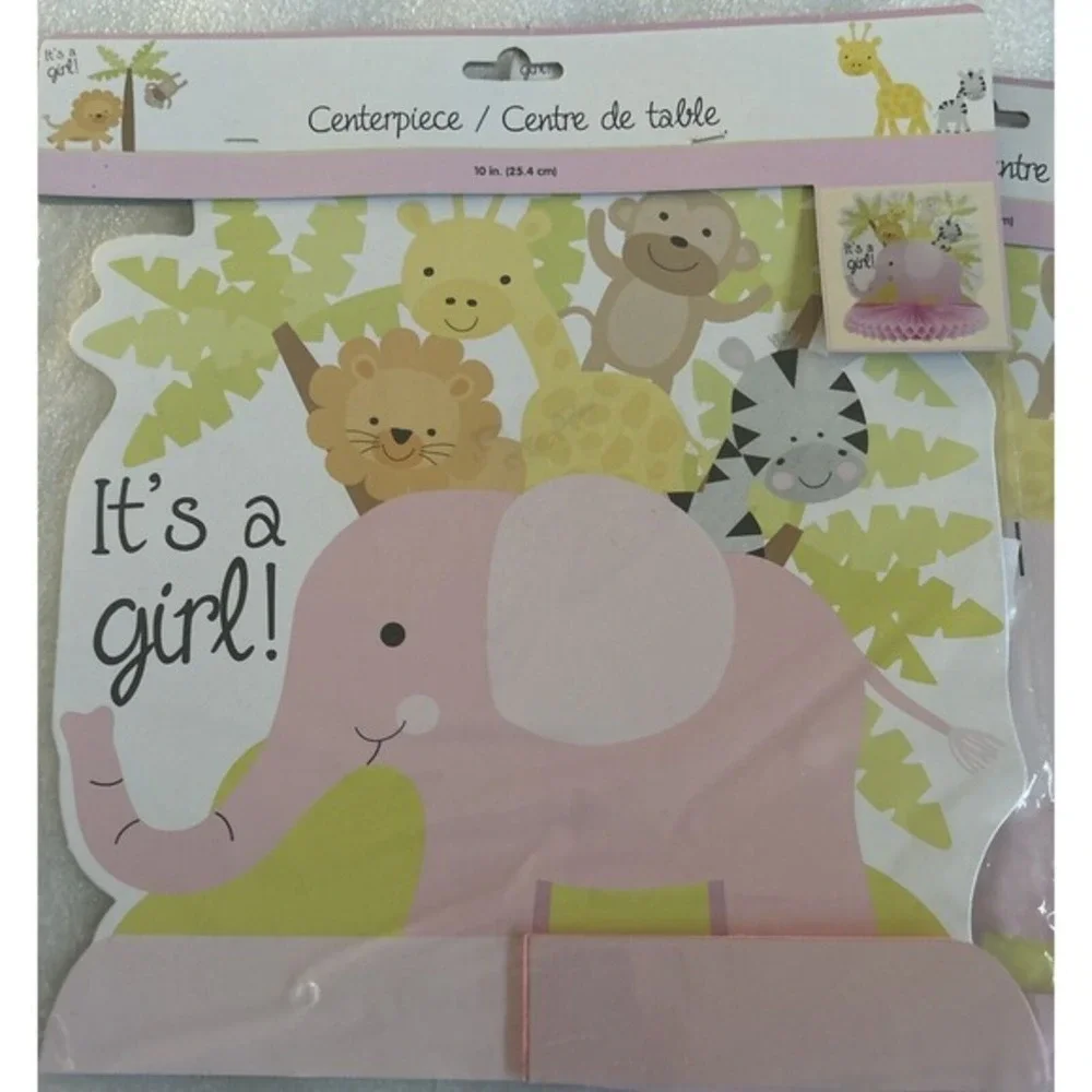 5 Pcs Pink‎ Floral Elephant Honeycomb Centerpieces It'S a Girl Baby Shower Party